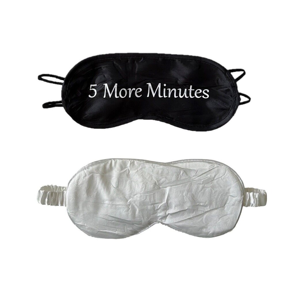 Set Of 2 White & black Sleep Masks Night Cover Sleeping Satin 5 More Minutes